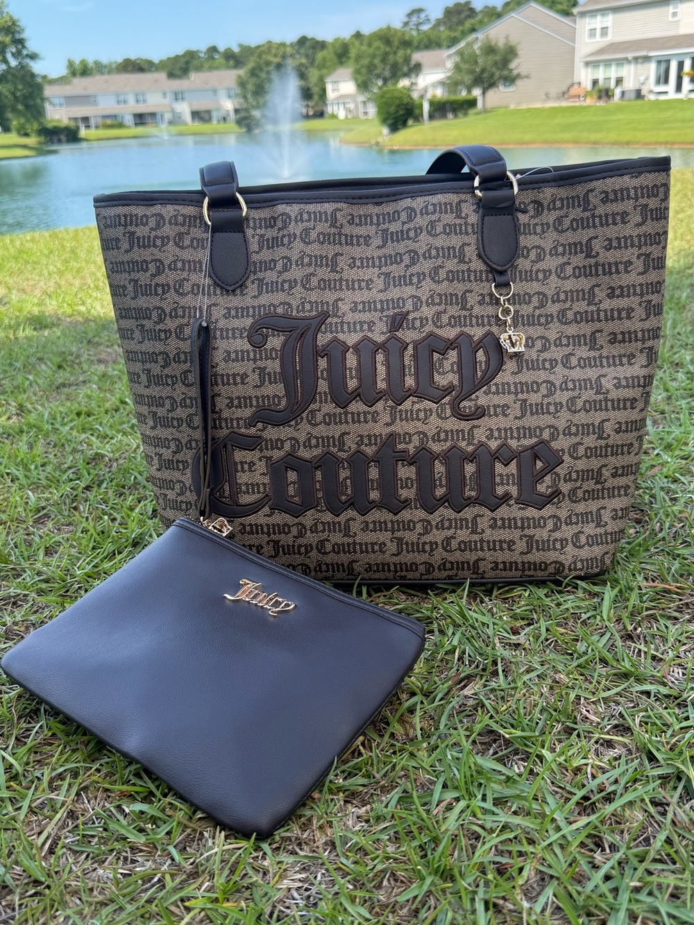 Juicy Couture Brown Logo Tote with Matching Brown Pouch